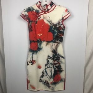 Red & White Floral Chinese Qipao Cheongsam Med